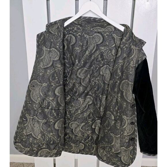Koos Of Course Womens Reversible Quilted Paisley Black Velvet‎ Chore Jacket 1X - Picture 2 of 12